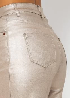 Highwaist Jeans, Metallic, Mit Geradem Bein - Gold -Sassyclassy SassyClassy highwaist jeans metallic mit geradem bein gold S4203D6827 6