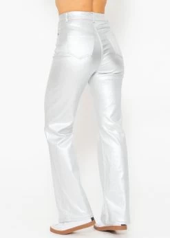Highwaist Jeans, Metallic, Mit Geradem Bein - Silber -Sassyclassy SassyClassy highwaist jeans metallic mit geradem bein silber S4203D6828 10