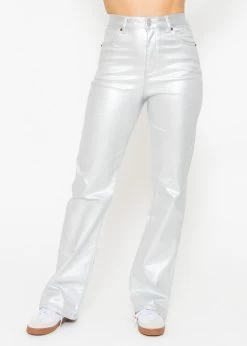 Highwaist Jeans, Metallic, Mit Geradem Bein - Silber -Sassyclassy SassyClassy highwaist jeans metallic mit geradem bein silber S4203D6828 5