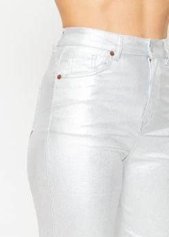 Highwaist Jeans, Metallic, Mit Geradem Bein - Silber -Sassyclassy SassyClassy highwaist jeans metallic mit geradem bein silber S4203D6828 6
