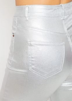 Highwaist Jeans, Metallic, Mit Geradem Bein - Silber -Sassyclassy SassyClassy highwaist jeans metallic mit geradem bein silber S4203D6828 8