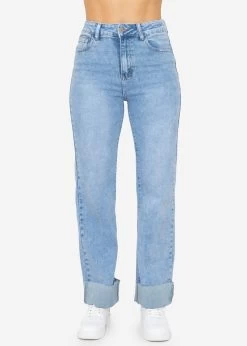 Highwaist-Jeans Mit Geradem Bein - Hellblau