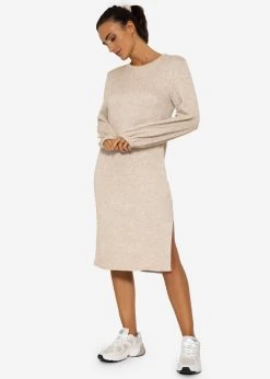 Super Soft Jerseykleid In Midilänge - Taupe -Sassyclassy SassyClassy kleid taupe S3209K6374 10