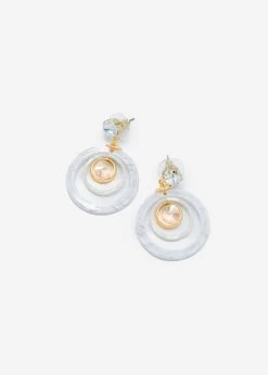 Kreis Ohrstecker Mit Glitzer Stein - Weiß