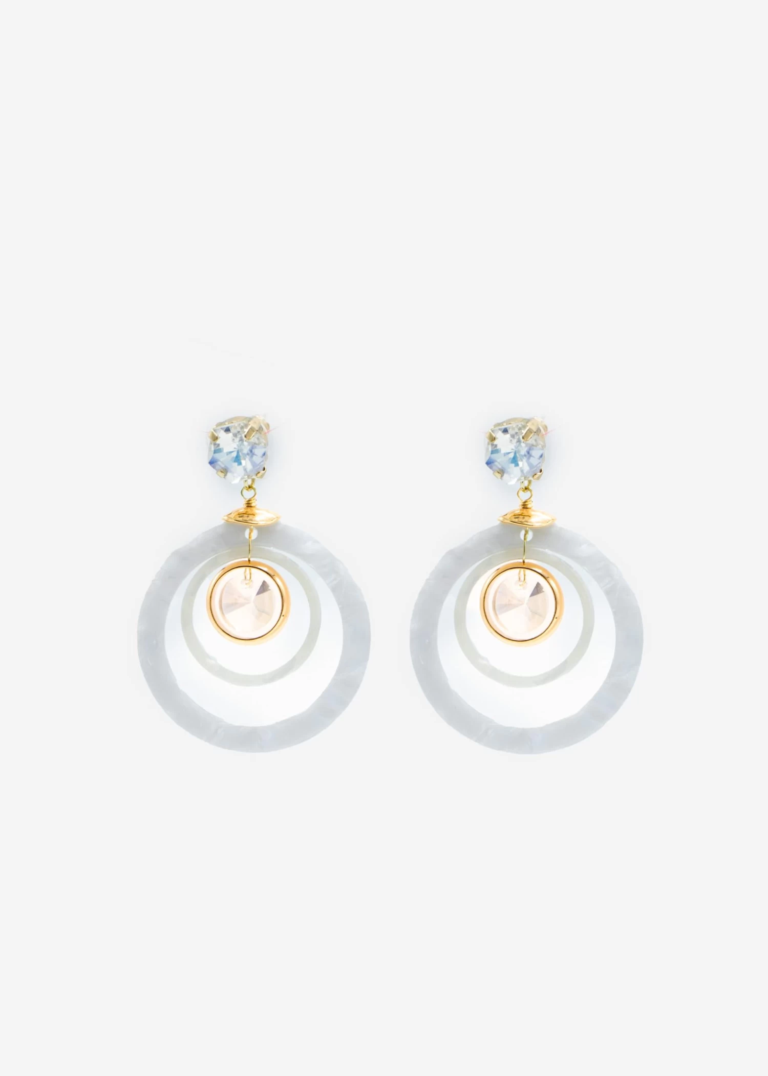 Kreis Ohrstecker Mit Glitzer Stein - Weiß 5 Kreis Ohrstecker Mit Glitzer Stein - Weiß – Bild 3