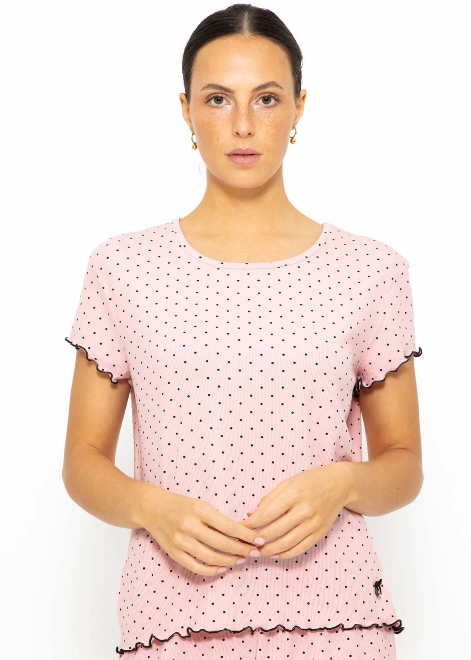 Kurzarm Schlafshirt Mit Pünktchen - Rosa 3 Kurzarm Schlafshirt Mit Pünktchen - Rosa