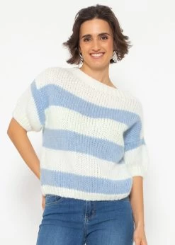 Kurzarm Streifenpullover - Blau-offwhite -Sassyclassy SassyClassy kurzarm streifenpullover blau offwhite S4203P6841 4