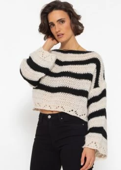 Pullover Mit Streifen - Schwarz-beige 16 Pullover Mit Streifen - Schwarz-beige -Sassyclassy SassyClassy kurzer pullover mit streifen schwarz beige S4203P6843 2
