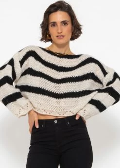 Pullover Mit Streifen - Schwarz-beige 18 Pullover Mit Streifen - Schwarz-beige -Sassyclassy SassyClassy kurzer pullover mit streifen schwarz beige S4203P6843 4