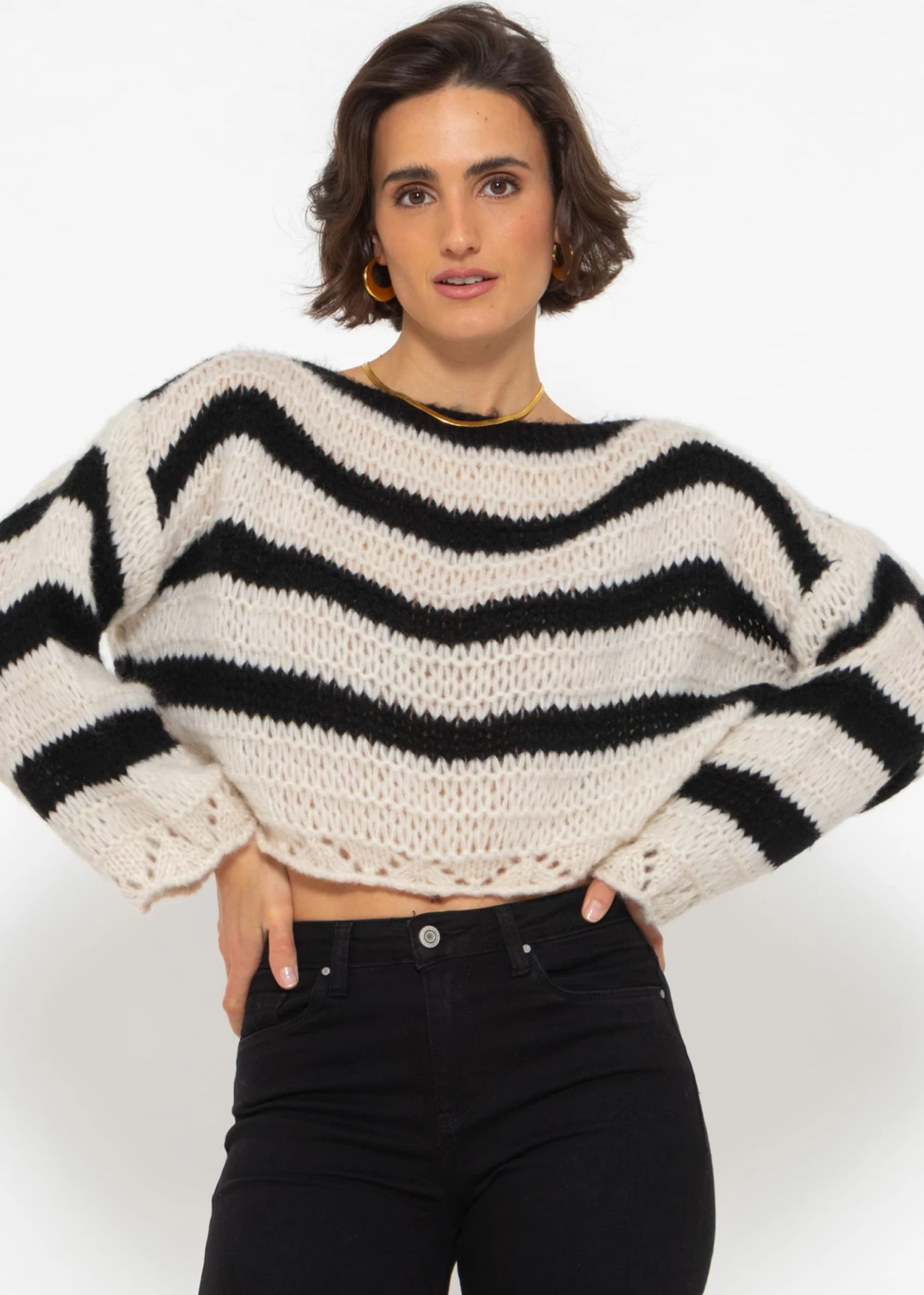 Pullover Mit Streifen - Schwarz-beige 10 Pullover Mit Streifen - Schwarz-beige – Bild 8