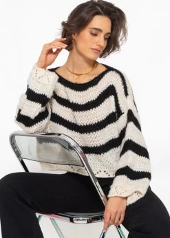 Pullover Mit Streifen - Schwarz-beige 14 Pullover Mit Streifen - Schwarz-beige -Sassyclassy SassyClassy kurzer pullover mit streifen schwarz beige S4203P6843 7