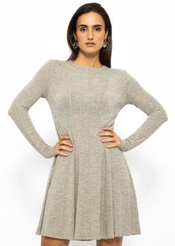Langarm Jerseykleid - Beige