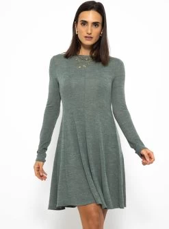 Langarm Jerseykleid - Khaki