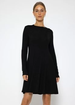 Langarm Jerseykleid - Schwarz