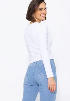 Langarmshirt Mit Diagonaler Biese, Offwhite 14 Langarmshirt Mit Diagonaler Biese, Offwhite -Sassyclassy SassyClassy langarm shirt mit diagonaler biese weiss S3207B6011 4