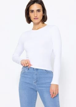 Langarmshirt Mit Diagonaler Biese, Offwhite