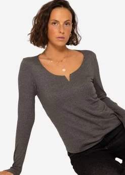 Geripptes Langarmshirt - Dunkelgrau