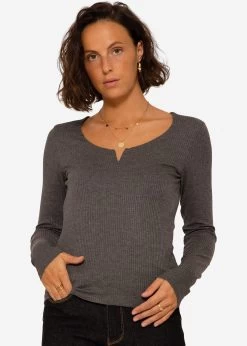 Geripptes Langarmshirt - Dunkelgrau -Sassyclassy SassyClassy langarmshirt dunkelgrau S3208G6206 5g3qsionBv7HG9