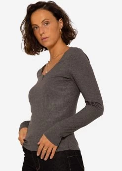 Geripptes Langarmshirt - Dunkelgrau -Sassyclassy SassyClassy langarmshirt dunkelgrau S3208G6206 6fczODopR4LS0I