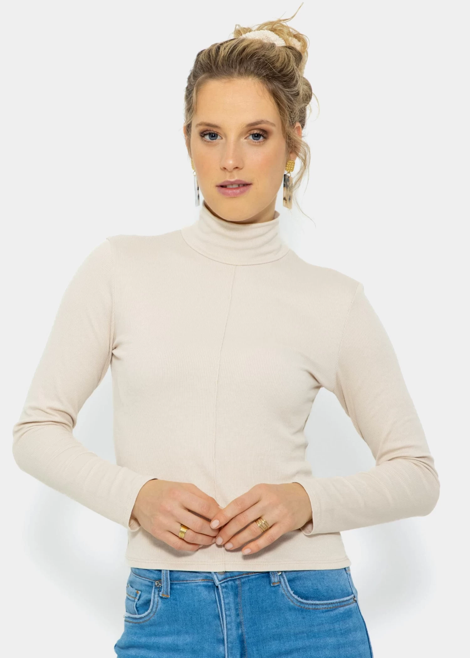 Langarmshirt Mit Rollkragen - Beige 3 Langarmshirt Mit Rollkragen - Beige