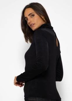 Fließendes Langarmshirt Mit Rollkragen Und Rückenausschnitt - Schwarz -Sassyclassy SassyClassy langarmshirt mit rollkragen und ruckenausschnitt S3209G6379 2