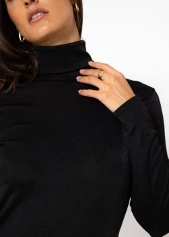 Fließendes Langarmshirt Mit Rollkragen Und Rückenausschnitt - Schwarz -Sassyclassy SassyClassy langarmshirt mit rollkragen und ruckenausschnitt S3209G6379 6