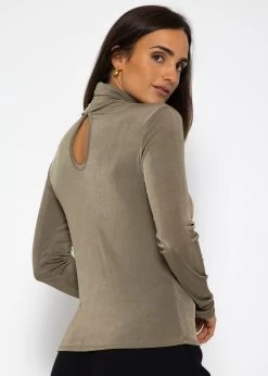Fließendes Langarmshirt Mit Rollkragen Und Rückenausschnitt - Khaki