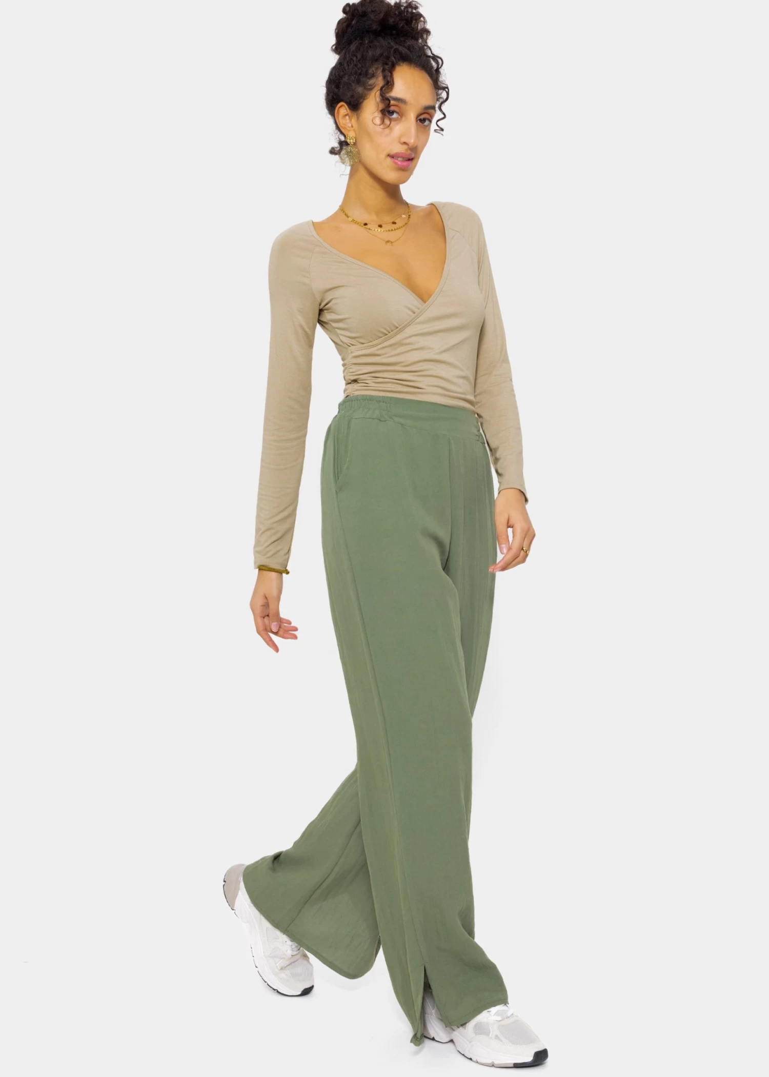 Langarmshirt Mit Wickel-Optik - Beige 4 Langarmshirt Mit Wickel-Optik - Beige – Bild 2