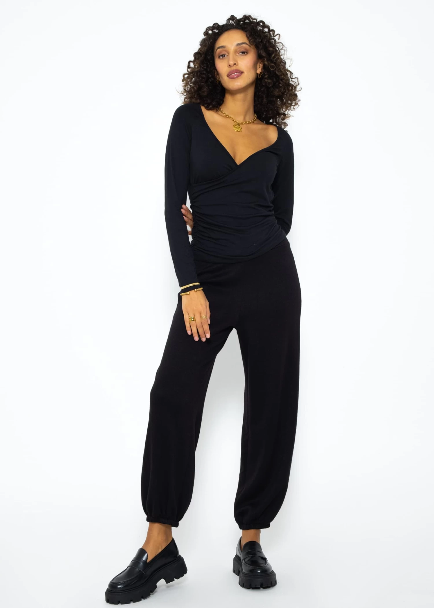 Langarmshirt Mit Wickel-Optik - Schwarz 4 Langarmshirt Mit Wickel-Optik - Schwarz – Bild 2