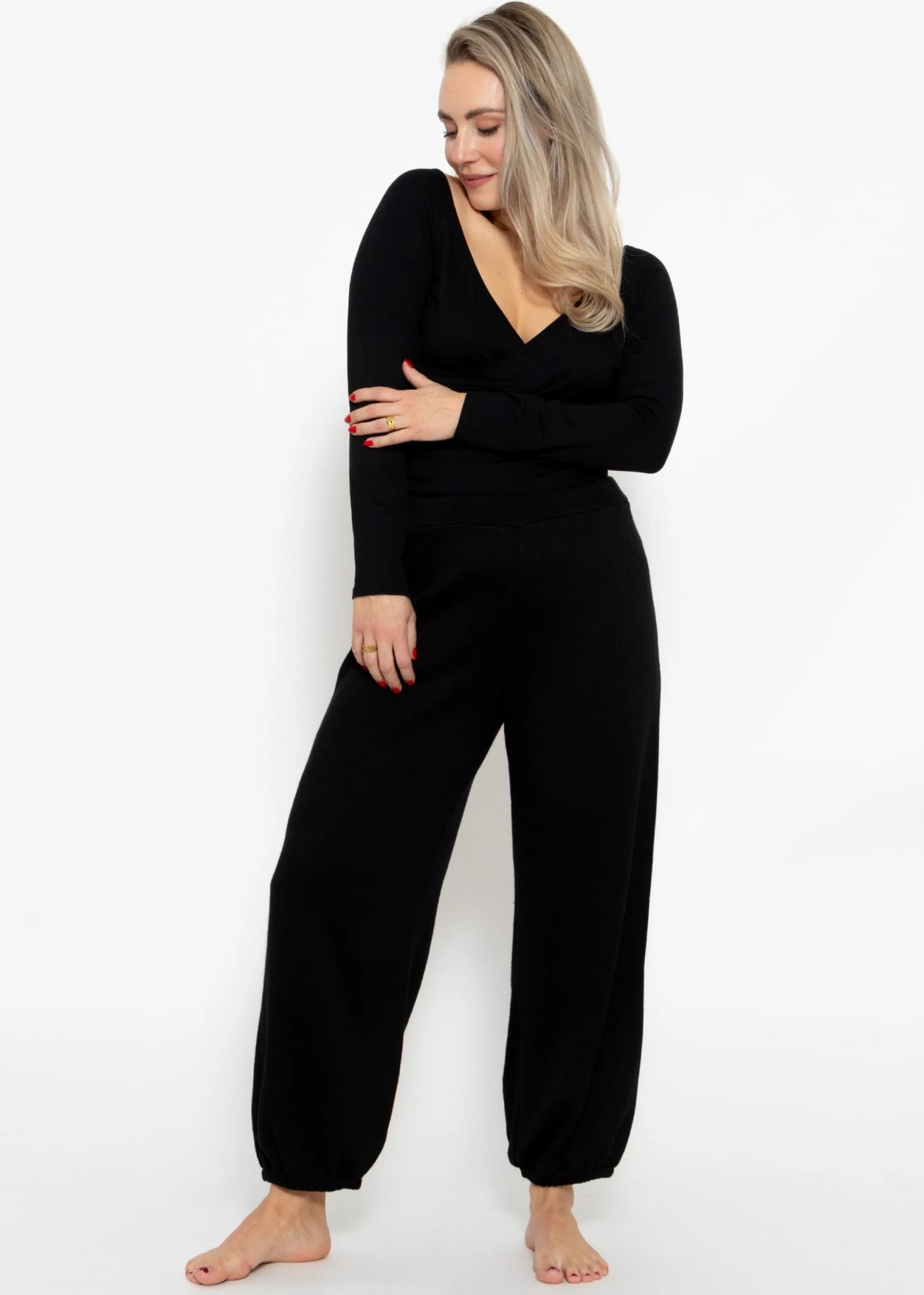 Langarmshirt Mit Wickel-Optik - Schwarz 10 Langarmshirt Mit Wickel-Optik - Schwarz – Bild 8