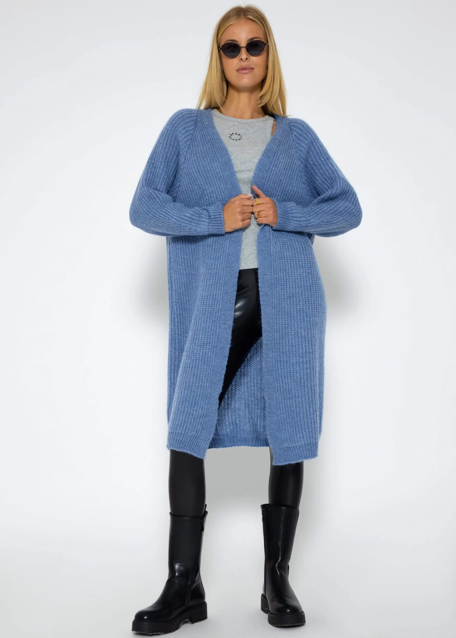 Langer, Gerippter Cardigan - Jeansblau 6 Langer, Gerippter Cardigan - Jeansblau – Bild 4