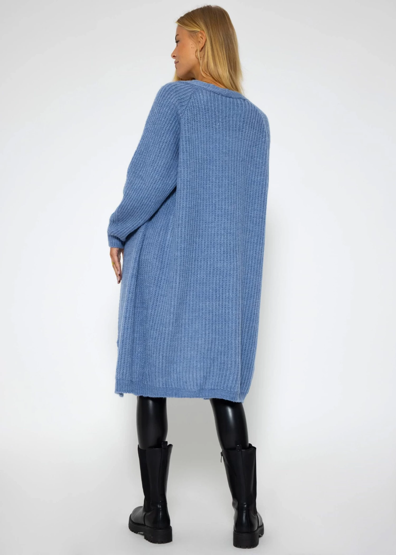 Langer, Gerippter Cardigan - Jeansblau 7 Langer, Gerippter Cardigan - Jeansblau – Bild 5