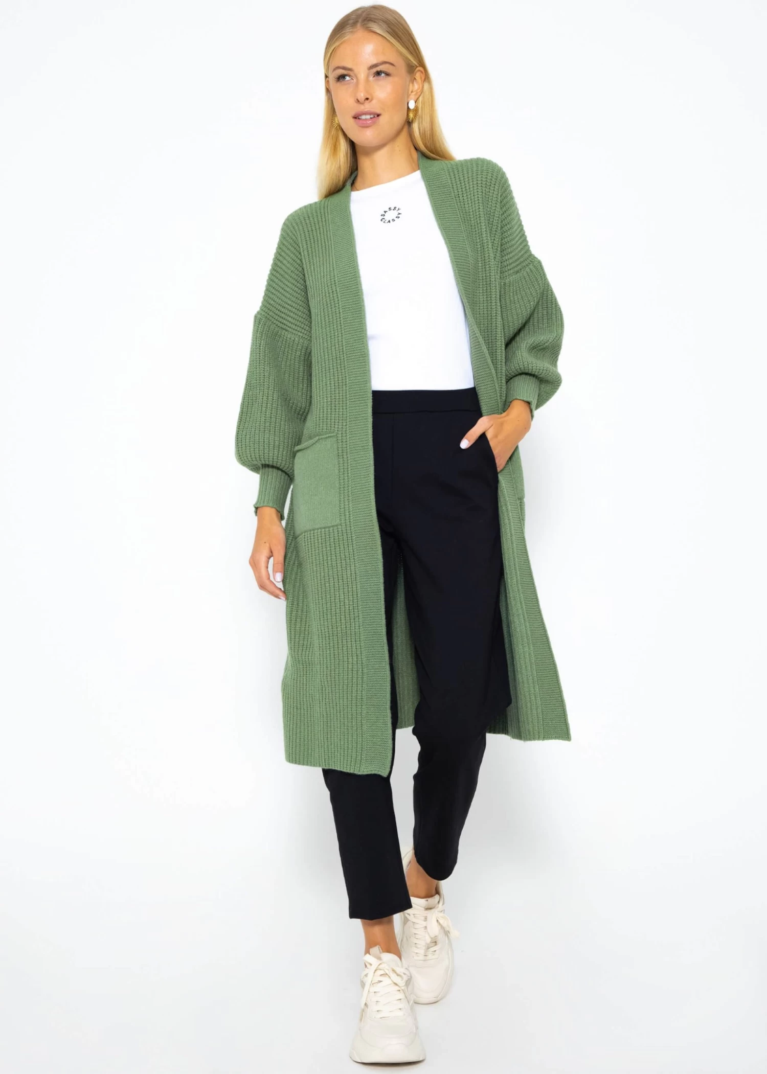 Langer Super Soft Cardigan Mit Taschen - Grün 4 Langer Super Soft Cardigan Mit Taschen - Grün – Bild 2