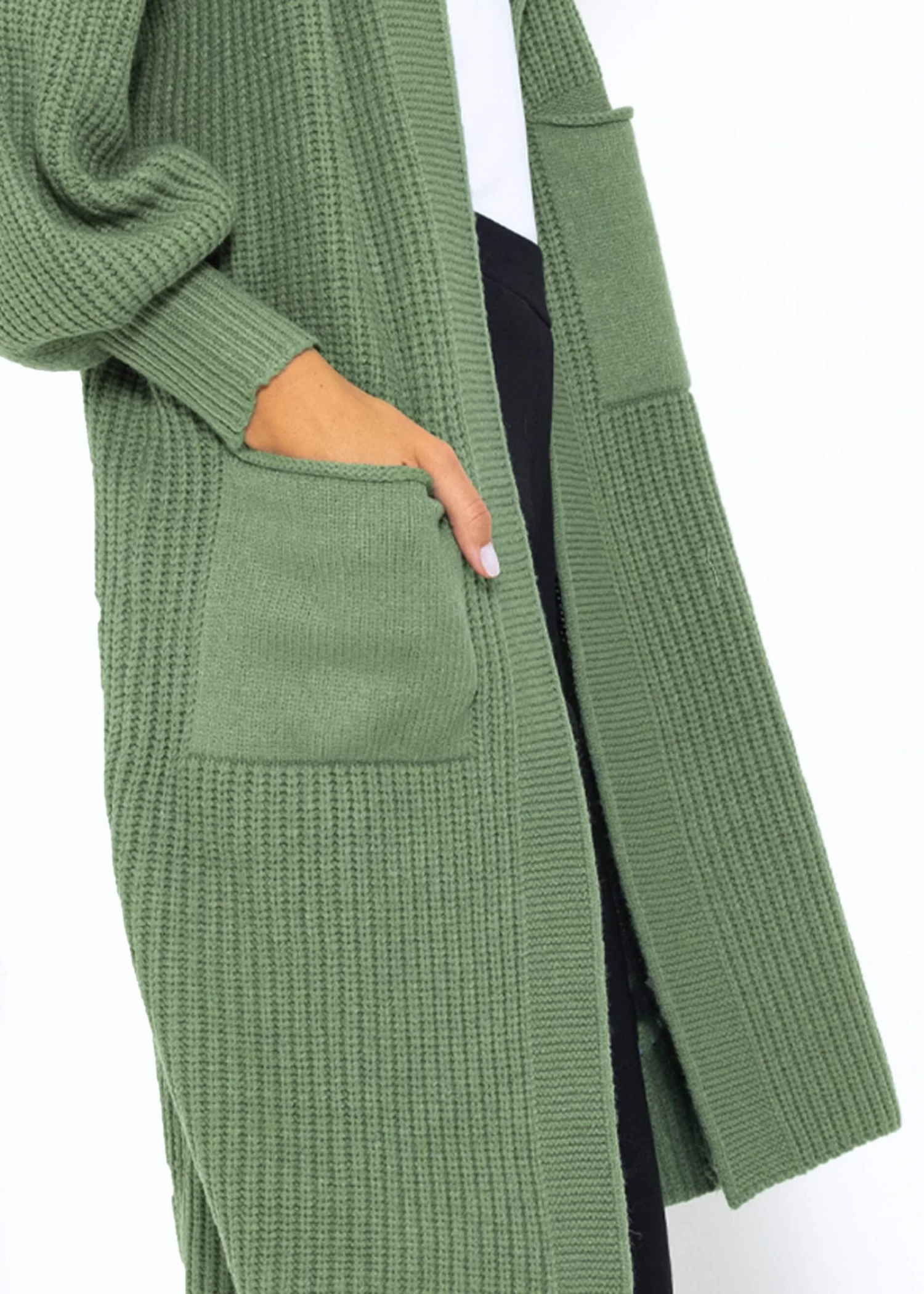 Langer Super Soft Cardigan Mit Taschen - Grün 9 Langer Super Soft Cardigan Mit Taschen - Grün – Bild 7