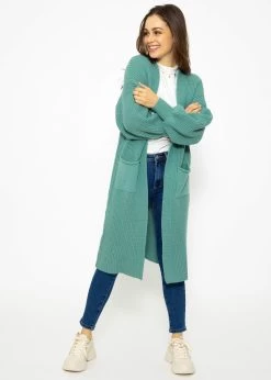 Langer Super Soft Cardigan Mit Taschen - Petrolgrün