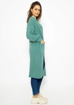 Langer Super Soft Cardigan Mit Taschen - Petrolgrün -Sassyclassy SassyClassy langer super soft cardigan mit taschen petrolgrun S3210C6545