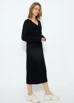 Langes Strickkleid Mit V-Ausschnitt - Schwarz 15 Langes Strickkleid Mit V-Ausschnitt - Schwarz -Sassyclassy SassyClassy langes strickkleid mit v ausschnitt schwarz S3210K6549 2