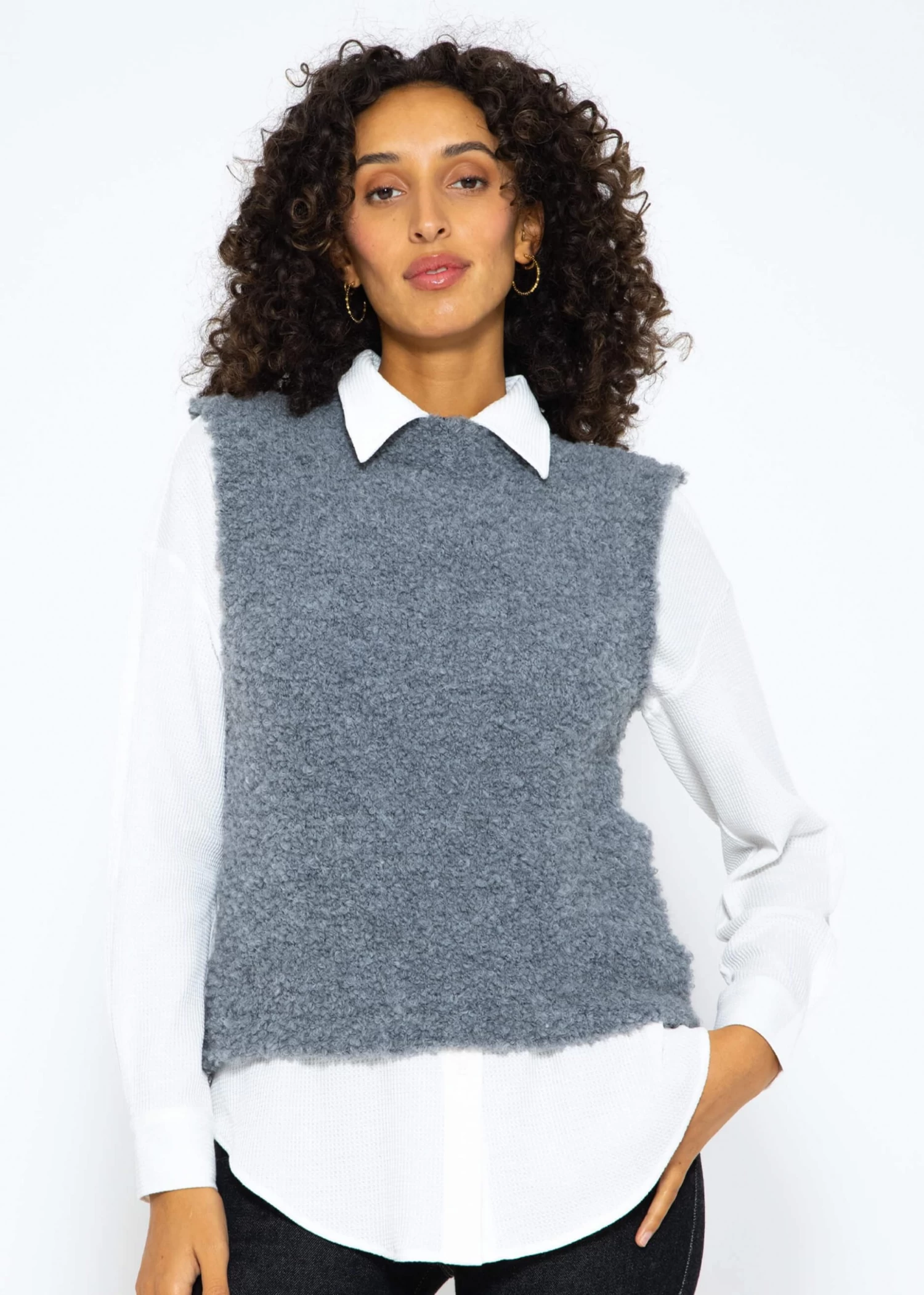 Lässiger Strick Pullunder - Dunkelgrau 5 Lässiger Strick Pullunder - Dunkelgrau – Bild 3