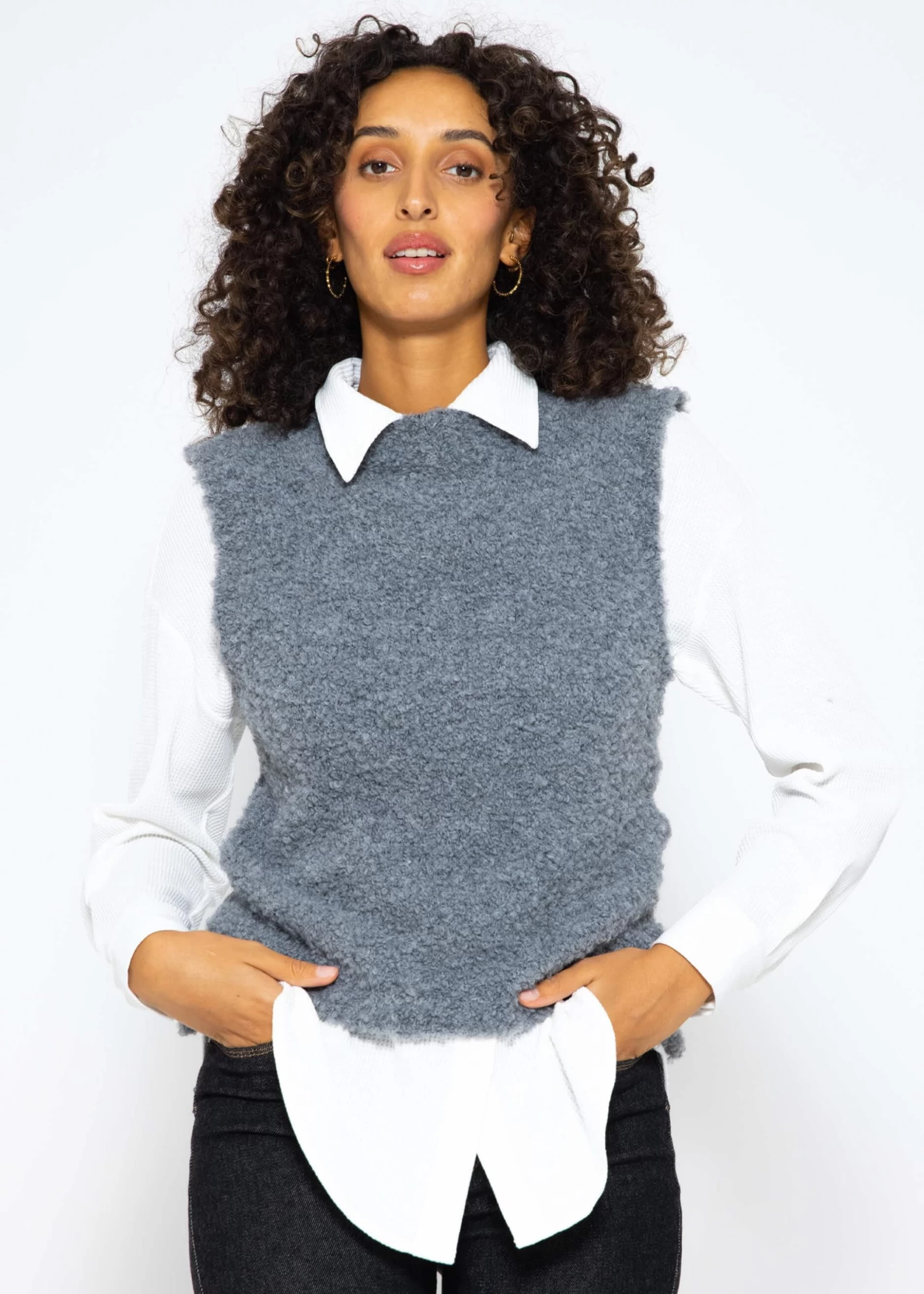 Lässiger Strick Pullunder - Dunkelgrau 3 Lässiger Strick Pullunder - Dunkelgrau