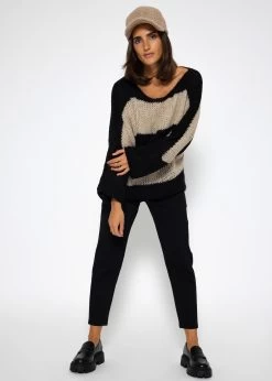 Locker Gestrickter Oversize Pullover- Schwarz-beige 15 Locker Gestrickter Oversize Pullover- Schwarz-beige -Sassyclassy SassyClassy locker gestrickter oversize pullover schwarz beige S3208P6307 2
