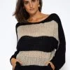 Locker Gestrickter Oversize Pullover- Schwarz-beige -Sassyclassy SassyClassy locker gestrickter oversize pullover schwarz beige S3208P6307 4