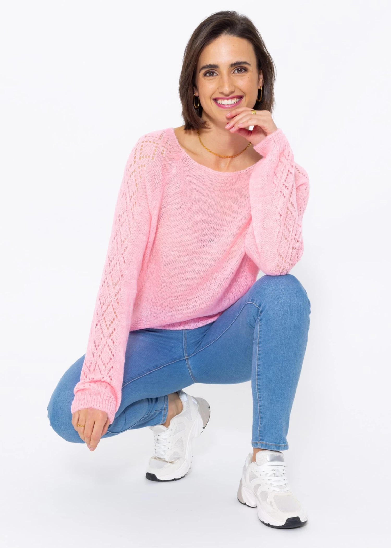 Lockerer Pullover Mit Ajour-Muster, Babyrosa 4 Lockerer Pullover Mit Ajour-Muster, Babyrosa – Bild 2