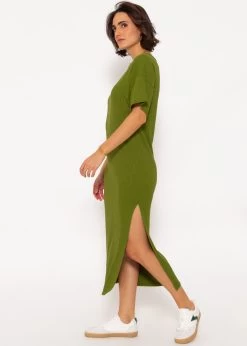 Maxi Rip Jersey Kleid Mit Schlitz - Khaki -Sassyclassy SassyClassy maxi rip jersey kleid mit schlitz khaki S4202K6783 2