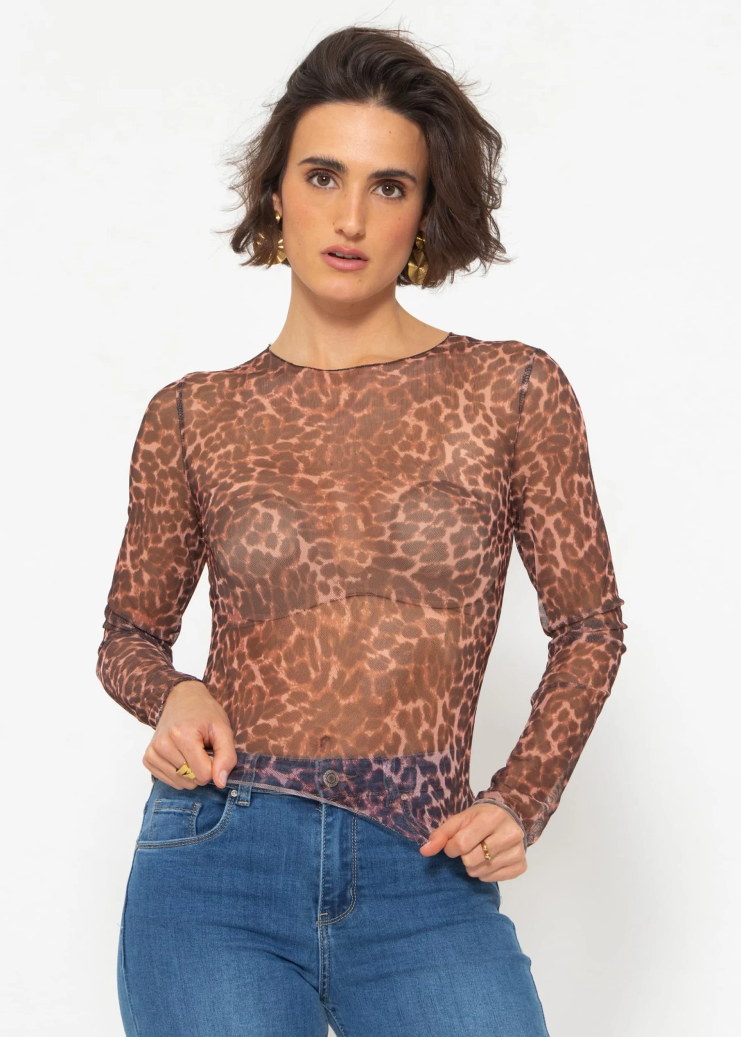 Mesh Langarmshirt Mit Leo-Print - Braun 9 Mesh Langarmshirt Mit Leo-Print - Braun – Bild 7