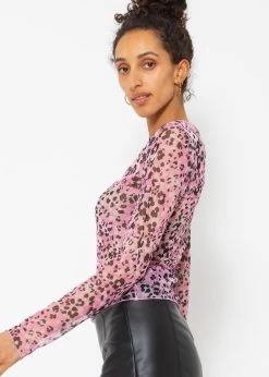Mesh Langarmshirt Mit Leo-Print - Rosa -Sassyclassy SassyClassy meche langarmshirt mit leo print rosa S4203G6848 10