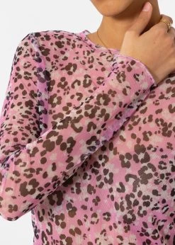 Mesh Langarmshirt Mit Leo-Print - Rosa -Sassyclassy SassyClassy meche langarmshirt mit leo print rosa S4203G6848 11