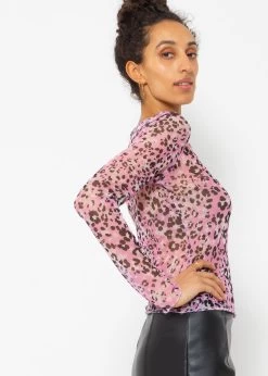 Mesh Langarmshirt Mit Leo-Print - Rosa -Sassyclassy SassyClassy meche langarmshirt mit leo print rosa S4203G6848 2