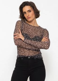 Mesh Langarmshirt Mit Print - Schwarz 15 Mesh Langarmshirt Mit Print - Schwarz -Sassyclassy SassyClassy meche langarmshirt mit print schwarz S4203G6846 1
