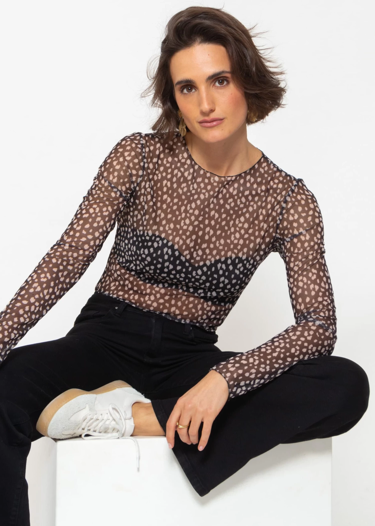 Mesh Langarmshirt Mit Print - Schwarz 6 Mesh Langarmshirt Mit Print - Schwarz – Bild 4