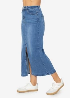 Midi Jeans Rock Mit Schlitz - Blau -Sassyclassy SassyClassy midi jeans rock mit schlitz blau S4203R6829 2